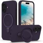 For iPhone 16 Plus Liquid Silicone MagSafe Magnetic Phone Case with Ring Holder(Purple) - 1