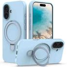 For iPhone 16 Plus Liquid Silicone MagSafe Magnetic Phone Case with Ring Holder(Sky Blue) - 1