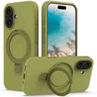 For iPhone 16 Plus Liquid Silicone MagSafe Magnetic Phone Case with Ring Holder(Willow Green) - 1