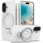 For iPhone 16 Liquid Silicone MagSafe Magnetic Phone Case with Ring Holder(White) - 1