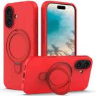 For iPhone 16 Liquid Silicone MagSafe Magnetic Phone Case with Ring Holder(Red) - 1