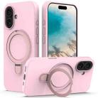 For iPhone 16 Liquid Silicone MagSafe Magnetic Phone Case with Ring Holder(Grey Pink) - 1