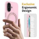 For iPhone 16 Liquid Silicone MagSafe Magnetic Phone Case with Ring Holder(Grey Pink) - 2