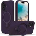 For iPhone 16 Liquid Silicone MagSafe Magnetic Phone Case with Ring Holder(Purple) - 1