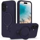 For iPhone 16 Liquid Silicone MagSafe Magnetic Phone Case with Ring Holder(Midnight Blue) - 1