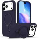 For iPhone 17 Pro Max Liquid Silicone MagSafe Magnetic Phone Case with Ring Holder(Midnight Blue) - 1