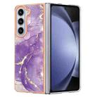 For Samsung Galaxy Z Fold5 5G Electroplating Marble Dual-side IMD Phone Case(Purple 002) - 1