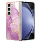 For Samsung Galaxy Z Fold5 5G Electroplating Marble Dual-side IMD Phone Case(Purple 001) - 1