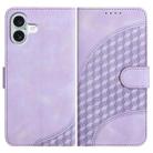 For iPhone 16 Plus YX0060 Elephant Head Embossed Phone Leather Case with Lanyard(Light Purple) - 1