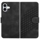 For iPhone 16 Plus YX0060 Elephant Head Embossed Phone Leather Case with Lanyard(Black) - 1