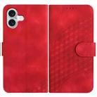 For iPhone 16 Plus YX0060 Elephant Head Embossed Phone Leather Case with Lanyard(Red) - 1