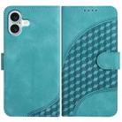 For iPhone 16 Plus YX0060 Elephant Head Embossed Phone Leather Case with Lanyard(Light Blue) - 1