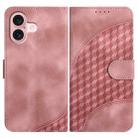 For iPhone 16 YX0060 Elephant Head Embossed Phone Leather Case with Lanyard(Pink) - 1