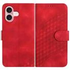 For iPhone 16 YX0060 Elephant Head Embossed Phone Leather Case with Lanyard(Red) - 1
