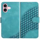 For iPhone 16 YX0060 Elephant Head Embossed Phone Leather Case with Lanyard(Light Blue) - 1