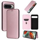 For Google Pixel 10 Pro XL 5G Global Carbon Fiber Texture Flip Leather Phone Case(Pink) - 1