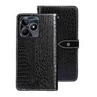 For Realme C53 4G / Narzo N53 idewei Crocodile Texture Leather Phone Case(Black) - 1