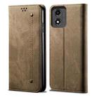 For Motorola Moto E14 Denim Texture Flip Leather Phone Case(Khaki) - 1