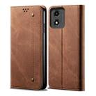 For Motorola Moto E14 Denim Texture Flip Leather Phone Case(Brown) - 1