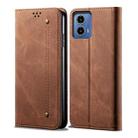 For Motorola Moto G85 Denim Texture Flip Leather Phone Case(Brown) - 1