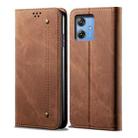 For Motorola Moto G54 5G Global Denim Texture Flip Leather Phone Case(Brown) - 1