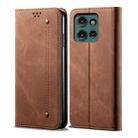 For Motorola Edge 50 5G Global Denim Texture Flip Leather Phone Case(Brown) - 1