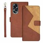 For OPPO A58 4G Foreign idewei Two-color Splicing Leather Phone Case(Brown) - 1