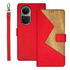 For OPPO Reno10 / Reno10 Pro Global idewei Two-color Splicing Leather Phone Case(Red) - 1