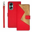 For OPPO A78 4G Foreign idewei Two-color Splicing Leather Phone Case(Red) - 1