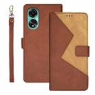 For OPPO A78 4G Foreign idewei Two-color Splicing Leather Phone Case(Brown) - 1