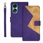 For OPPO A78 4G Foreign idewei Two-color Splicing Leather Phone Case(Purple) - 1