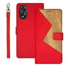 For OPPO A38 4G idewei Two-color Splicing Leather Phone Case(Red) - 1