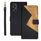 For OPPO A38 4G idewei Two-color Splicing Leather Phone Case(Black) - 1