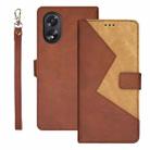 For OPPO A38 4G idewei Two-color Splicing Leather Phone Case(Brown) - 1