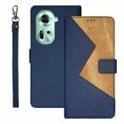 For OPPO Reno11 5G Global idewei Two-color Splicing Leather Phone Case(Blue) - 1