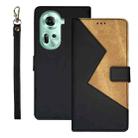 For OPPO Reno11 5G Global idewei Two-color Splicing Leather Phone Case(Black) - 1
