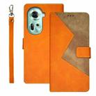 For OPPO Reno11 5G Global idewei Two-color Splicing Leather Phone Case(Orange) - 1