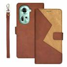 For OPPO Reno11 5G Global idewei Two-color Splicing Leather Phone Case(Brown) - 1