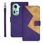 For OPPO Reno11 5G Global idewei Two-color Splicing Leather Phone Case(Purple) - 1