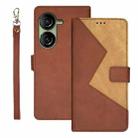For Asus Zenfone 10 idewei Two-color Splicing Leather Phone Case(Brown) - 1