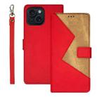 For iPhone 15 Plus idewei Two-color Splicing Leather Phone Case(Red) - 1