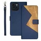 For iPhone 15 idewei Two-color Splicing Leather Phone Case(Blue) - 1