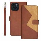 For iPhone 15 idewei Two-color Splicing Leather Phone Case(Brown) - 1