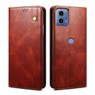 For Motorola Moto G34 Oil Wax Crazy Horse Texture Leather Phone Case(Brown) - 1