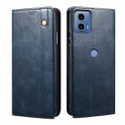 For Motorola Moto G34 Oil Wax Crazy Horse Texture Leather Phone Case(Blue) - 1