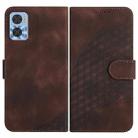 For Motorola Moto E22 YX0060 Elephant Head Embossed Phone Leather Case with Lanyard(Coffee) - 1