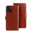 For iPhone 15 idewei Crazy Horse Texture Leather Phone Case with Holder(Brown) - 1