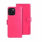 For iPhone 15 idewei Crazy Horse Texture Leather Phone Case with Holder(Rose Red) - 1