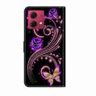 For Motorola Moto G84 Crystal 3D Shockproof Protective Leather Phone Case(Purple Flower Butterfly) - 3