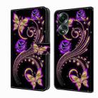 For OPPO A58 4G Crystal 3D Shockproof Protective Leather Phone Case(Purple Flower Butterfly) - 1